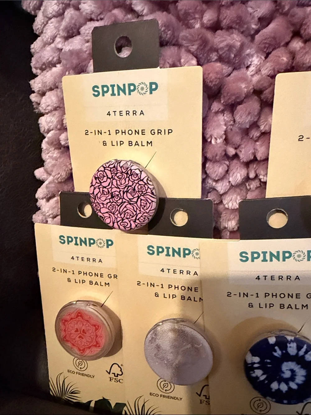 SPINPOP 2-in-1 Phone Grip & Lip Balm - Pink Pattern